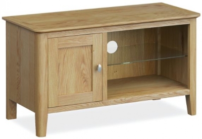 Bath Oak Small TV Unit, 90cm with Storage for Television Upto 32in Plasma