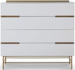 Gillmore Space Alberto White Matt Lacquer and Brass Brushed 4 Drawer Wide Chest