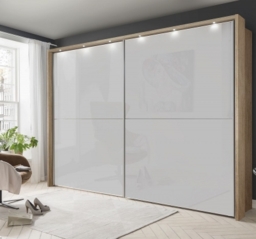 Berlin 2 Door Sliding Wardrobe in Oak and White Glass - W 300cm