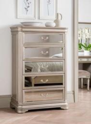 Vida Living Jessica Champagne Mirrored 5 Drawer Tall Chest - thumbnail 3