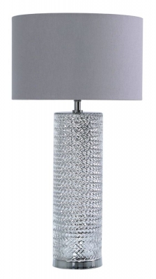 Value Silver Glass Table Lamp with Grey Linen Shade (Set of 2)