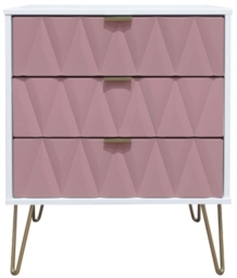 Diamond 3 Drawer Midi Chest with Hairpin Legs - Kobe Pink and White