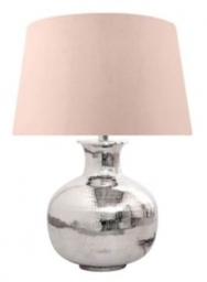 Nickel Plated 40cm Table Lamp with Pink Velvet Shade
