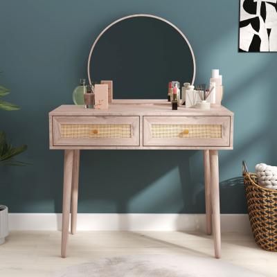Clearance - Ferrero Natural and Woven Rattan 2 Drawer Dressing Table with Mirror
