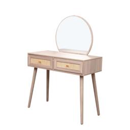 Clearance - Ferrero Natural and Woven Rattan 2 Drawer Dressing Table with Mirror - thumbnail 4