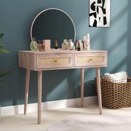 Clearance - Ferrero Natural and Woven Rattan 2 Drawer Dressing Table with Mirror - thumbnail 2