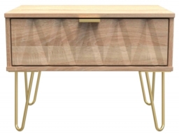 Diamond Oak Effect 1 Drawer Midi Bedside Cabinet with Gold Hairpin Legs