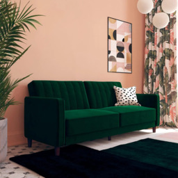 Pin Tufted Futon Sofa Bed - 3 Seater - Green Velvet Fabric -  2164979UK - thumbnail 1