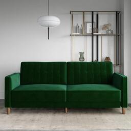 Pin Tufted Futon Sofa Bed - 3 Seater - Green Velvet Fabric -  2164979UK - thumbnail 3
