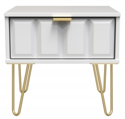 Cube White 1 Drawer Bedside Cabinet with Gold Hairpin Legs