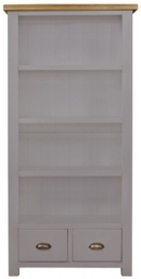 Regatta Grey Painted Pine Large Bookcase, Tall Bookshelf 180cm H with 2 Storage Drawers