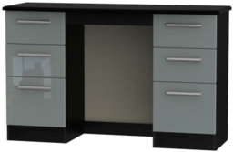 Knightsbridge Double Pedestal Dressing Table - High Gloss Grey and Black