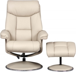 GFA Biarritz Swivel Recliner Chair with Footstool - Bone Plush Fabric - thumbnail 1