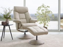 GFA Biarritz Swivel Recliner Chair with Footstool - Bone Plush Fabric - thumbnail 2