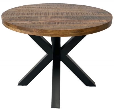 Industrial Mango Wood 2 Seater Round Dining Table with Black Star Legs - image 1