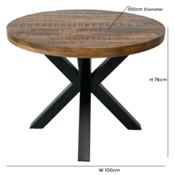 Industrial Mango Wood 2 Seater Round Dining Table with Black Star Legs - thumbnail 3