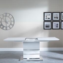 Rimini 4-6 Seater White Gloss Extending Dining Table - 140cm-180cm - thumbnail 2