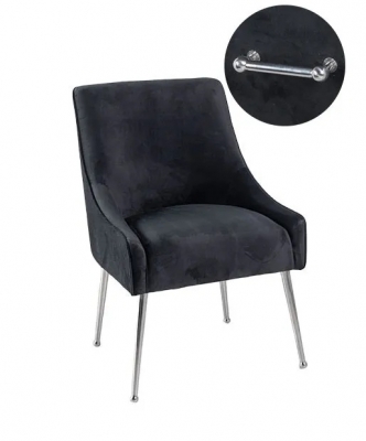 Giovanni Black Dining Chair, Velvet Fabric Upholstered with Back Handle and Chrome Legs - image 1