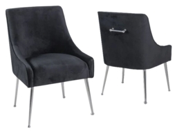 Giovanni Black Dining Chair, Velvet Fabric Upholstered with Back Handle and Chrome Legs - thumbnail 2