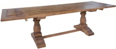 Renton Reclaimed Elm Refectory 8-12 Seater Extending Dining Table with Double Pedestal Balustrade Base - Victorian Style