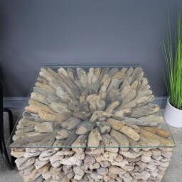 Dutch Driftwood and Glass Square Coffee Table - thumbnail 4