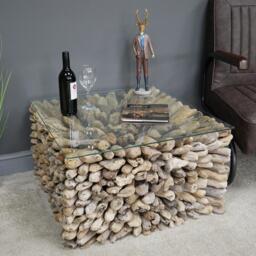 Dutch Driftwood and Glass Square Coffee Table - thumbnail 2