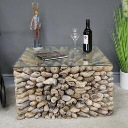Dutch Driftwood and Glass Square Coffee Table - thumbnail 1