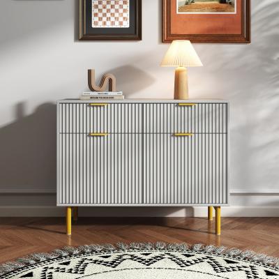 Clearance - Ridged Grey and Gold 2 Door Medium Sideboard - 100cm