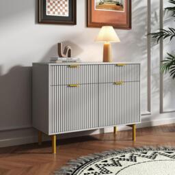 Clearance - Ridged Grey and Gold 2 Door Medium Sideboard - 100cm - thumbnail 3