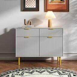 Clearance - Ridged Grey and Gold 2 Door Medium Sideboard - 100cm - thumbnail 1