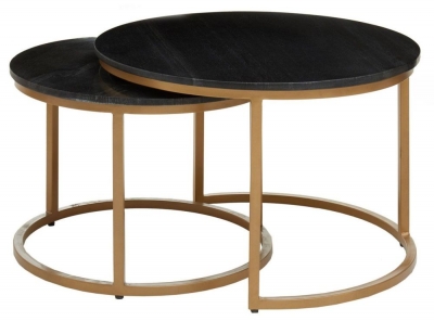 Varana Black Marble with Gold Round Nest of 2 Tables - image 1
