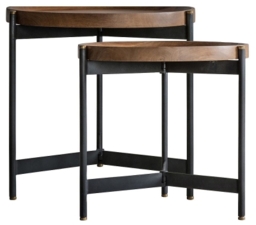 Dakota Natural Mango Wood and Black Metal Nest of 2 Tables - thumbnail 1