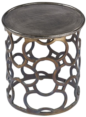 Plano Vintage Silver Top Metal Round Lattice Side Table