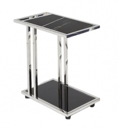 Stone International Tray Marble Accent Table - Black Glass and Polished Steel - thumbnail 1