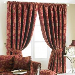 Paoletti Burgundy Polyester Zurich Floral Pencil Pleat Curtains - thumbnail 1