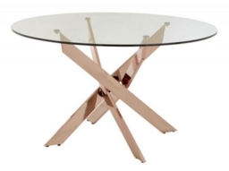 Allure  Glass and Rose Gold Intersected 4 Seater Round Dining Table