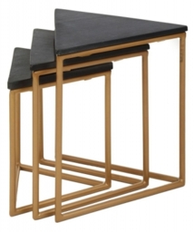 Varana   Black Marble with Gold Triangular Nest of 3 Tables