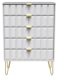 Cube White 5 Drawer Chest with Gold Hairpin Legs