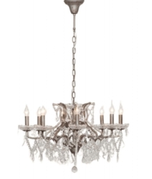 French Style Silver 8 Branch Shallow Cut Glass Chandelier