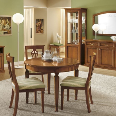 Camel Nostalgia Day Walnut Italian Round Extending Dining Table and Chairs - image 1