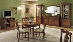 Camel Nostalgia Day Walnut Italian Round Extending Dining Table and Chairs - thumbnail 2