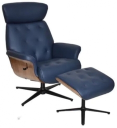 GFA Nordic Swivel Recliner Chair with Footstool  - Navy Leather Match