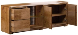 Harlech Industrial Live Edge Rustic Oak 2 Door 2 Drawer TV Unit with LED Light - thumbnail 2