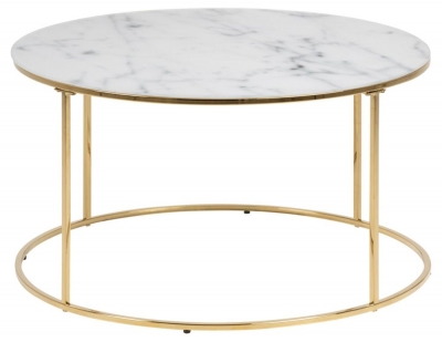 Bolton Gold and White Marble Effect 80cm Round Coffee Table