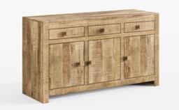 Dakota Mango Wood Sideboard, Indian Light Natural Rustic Finish, 135cm Medium Cabinet - 3 Door with 3 Drawers - thumbnail 2