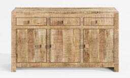 Dakota Mango Wood Sideboard, Indian Light Natural Rustic Finish, 135cm Medium Cabinet - 3 Door with 3 Drawers - thumbnail 1
