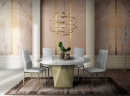 Diamond Marble Dining Table with Wooden Pedestal Base - Variation Available - thumbnail 2