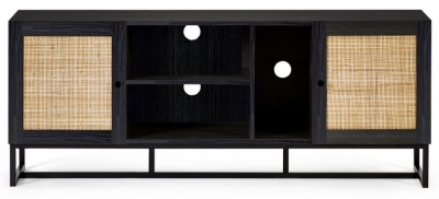 Padstow Black and Rattan 150cm TV Unit - image 1