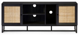 Padstow Black and Rattan 150cm TV Unit - thumbnail 1