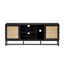Padstow Black and Rattan 150cm TV Unit - thumbnail 2